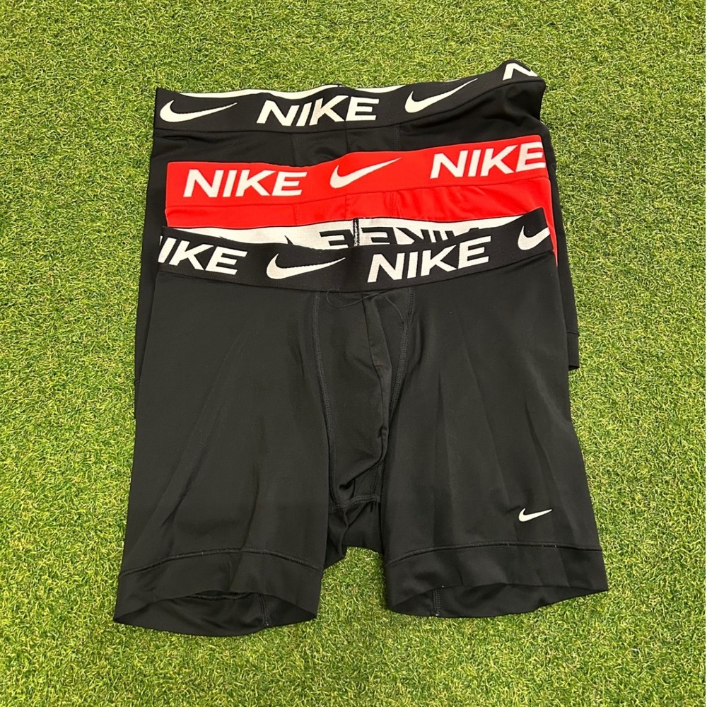 Nike Dri-FIT Mens Boxer Briefs 3 Pack Black Red Athletic Trunks Size M